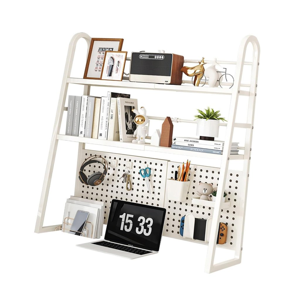 PAUANI 2 Tier Desktop Bookshelf/Bookcase - Computer Desk Bookshelf Hutch, All Metal Retractable Tabletop Kitchen Cabinet Rack, Multifunctional Storage Display Rack Storage Rack (Color : A)