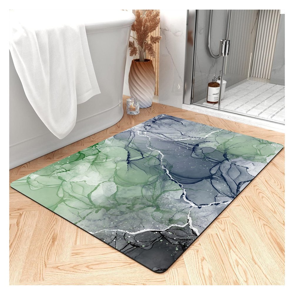 Bath Mats for Bathroom Non Slip, Diatomaceous Earth Bath Mat, Thin Bathroom Rugs Fit Under Door, Quick Dry Water Absorbent Bathroom Mat in Front of Bathtub(4x6ft/48x72in/120x180cm, Gray/Light Green)