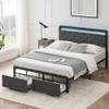 coucheta Queen Size Bed Frame with 2 Storage Drawers, LED Queen Platform Upholstered Bed Frame with Headboard, Mattress Foundation with Steel Slats Support, No Box Spring Needed view 3