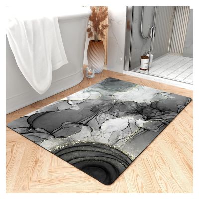 NEVKA Thin Bath Mat, Diatomaceous Earth Shower Mat, Non-Slip Super Absorbent Quick Drying Bathroom Floor Mat, Modern Abstract Marble Texture, Easy to Clean (1.7x2.6ft/20x31in/50x80cm Dark Gray)