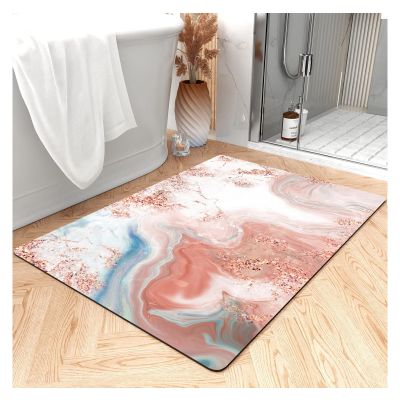 Bath Mat Rug, Super Absorbent Bath Mat Quick Dry Thin Bathroom Mats Non Slip Floor Mat Shower Rugs with Rubber Backing for Shower Sink Bathtub - 2x3ft/24x36in/60x90cm, Multi/Light Coral Rectangle