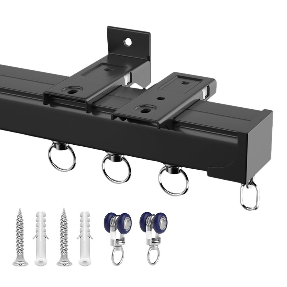 Aluminum Curtain Track Window Curtain RailsCeiling Or Wall Mounted Sliding Curtain Track System With All Accessories Room Divider Trackblack Straight Curtain Track, Shower Curtain Rail ( Color : Bla