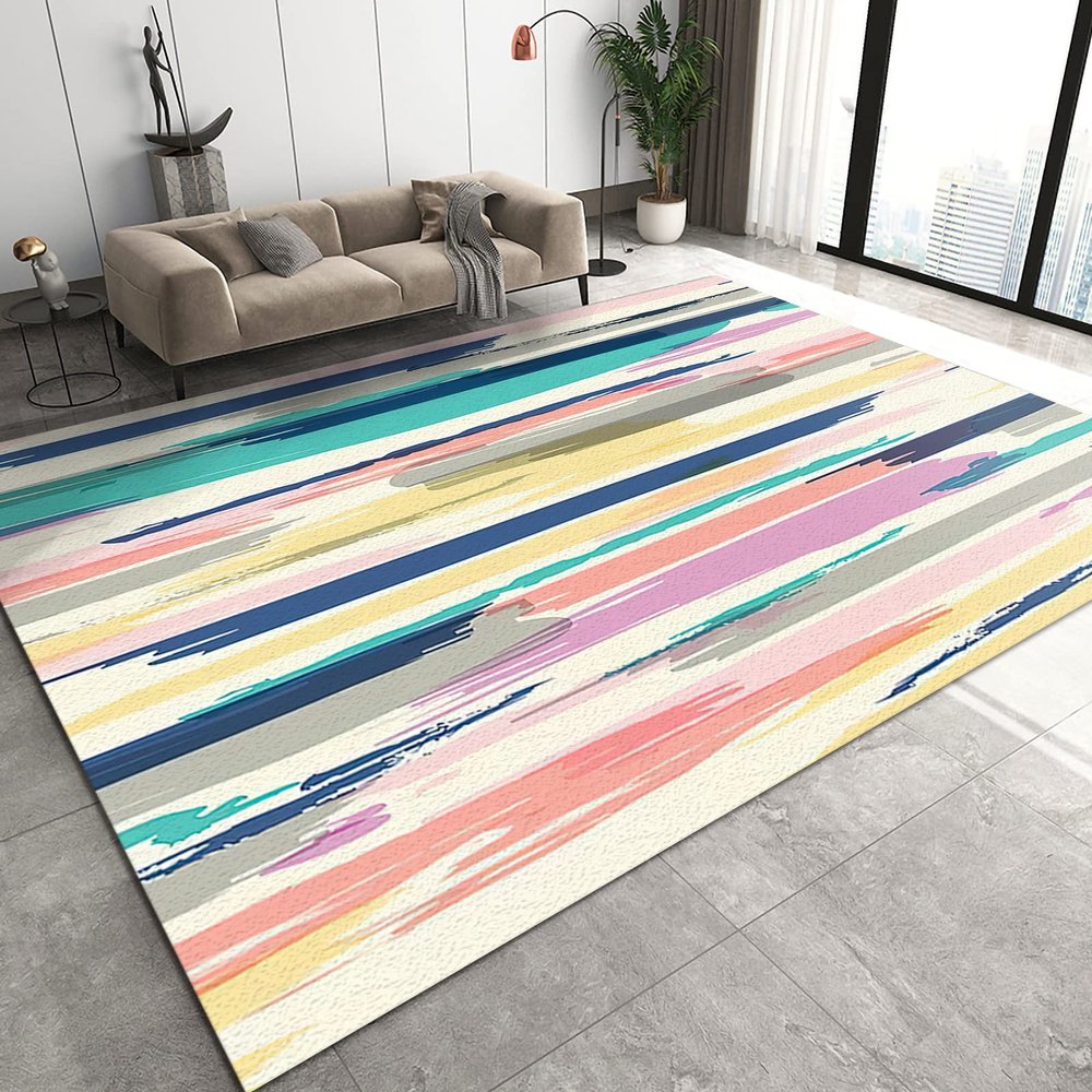 Colorful Hand Drawn Doodles Area Rugs, Blue Green Red Abstract Stripes Entrance Carpet, Living Room Carpet Foyer Bathroom Apply to Kids Room Hallways Perfect for Hardwood Floors,35ft/90 * 150cm