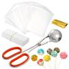 JIANTA Lollipop Cake Pop Treat Bag Set, Meat Baller with Handles + 100 Parcel Bags + 100 Papery Treat Sticks + 100 Metallic Twist Ties, Cake Pops Making Tools for Candies, Chocolates and Cookies view 1