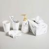 Ceramic Bathroom Accessory Set, Marble Look Modern Design Bath Countertop Sets Lotion Dispenser, Soap Dish, Tumbler, Toothbrush Holder, Hygienic Paper Box, Tray (Gold B) view 1