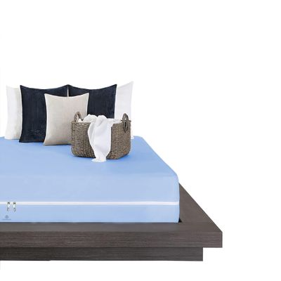 1 Pcs Zipper Fitted Sheet Cal King Size (72X84), 10" Deep Pocket, Brushed Microfiber Super Soft Comfy and Easy to Put, Fitted Sheet Zipper Cal King Size Fitted Sheet - Sky Blue Color