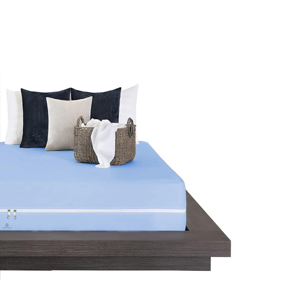 1 Pcs Zipper Fitted Sheet Cal King Size (72X84), 10" Deep Pocket, Brushed Microfiber Super Soft Comfy and Easy to Put, Fitted Sheet Zipper Cal King Size Fitted Sheet - Sky Blue Color