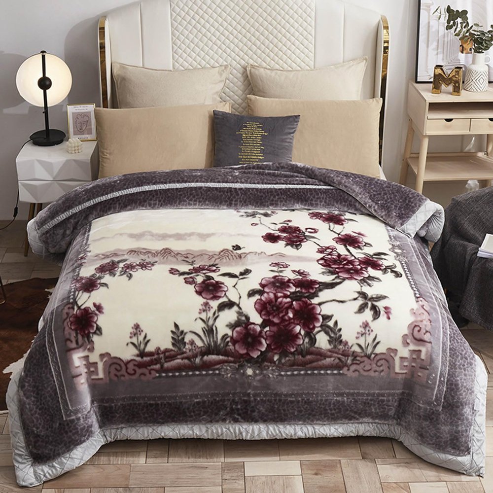 Wemune Korean Blanket Heavy Winter Fleece Plush Blanket King Size,Korean Mink Blanket, Silky Soft and Warm, 2 Ply Reversible Raschel Bed Blanket,11,71"x87"