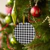 2024 Christmas Ornament Xmas Tree Hanging Accessories,Black Checker Country Style Christmas Tree Round Ceramic Ornaments for Holiday Party Home Decor,Modern Simple Grid Geometry view 4