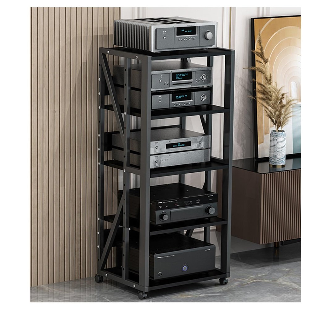 BXKCFYBSQ Media Storage Cabinet Printer Stand, Audio Video Media Stand Cabinet with 5 Shelves with Height Adjustable Wooden Shelves for Home/Office