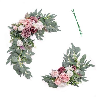 LKPOMI Artificial Wedding Arch Flowers Kit (Pack of 2) Faux Rose Sunflower Flower Swag Arrangements Wedding Arch Decor for Ceremony Backdrop Reception Table Decoration(Pink)