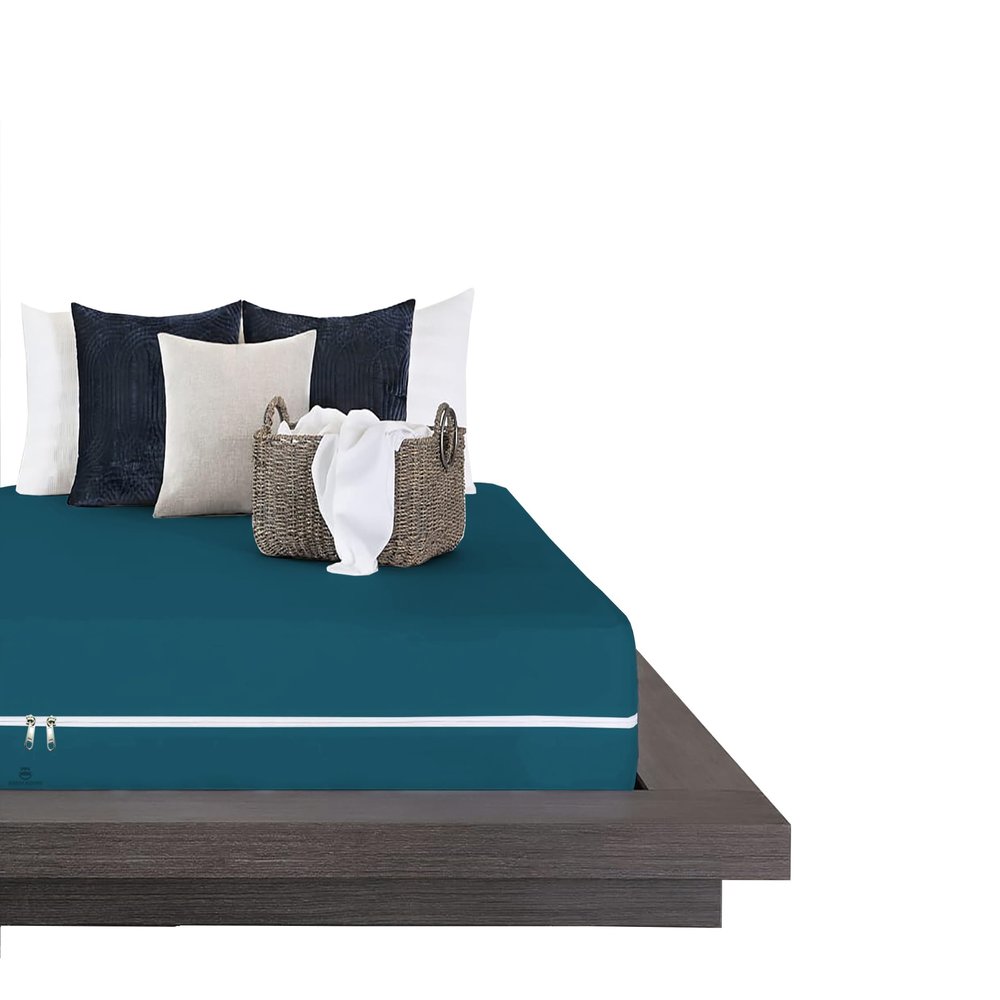 1 Pcs Zipper Fitted Sheet King Size (78X80), 8" Deep Pocket, 100% Microfiber Super Soft Comfy and Easy to Put, Fitted Sheet Zipper King Size Fitted Sheet - Teal Color