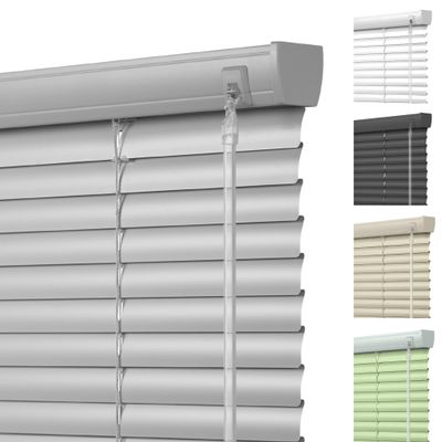 SENXIEN Cordless Mini Blinds for Windows 1" Aluminum Horizontal Venetian Blinds,Custom Size Blinds & Shades for Home Office Bathroom French Door Windows Room Darkening Blinds.Silver Grey,25"W x 48"H