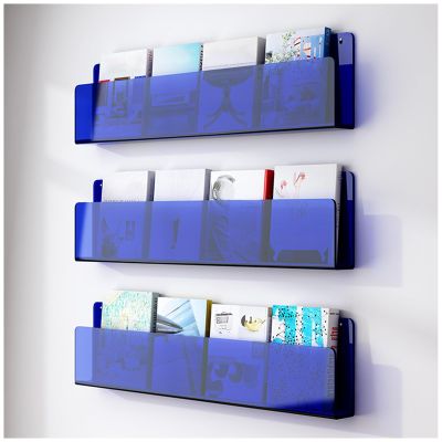 Blue Acrylic Magazine Holder Wall Mount, 3 Pcs Clear Bookshelf for Kids Bedroom, Small Space, Documents Display Rack Newspapers Storage Organizer, Waiting Rooms ( Color : Blue , Size : 80cm/31.5inches