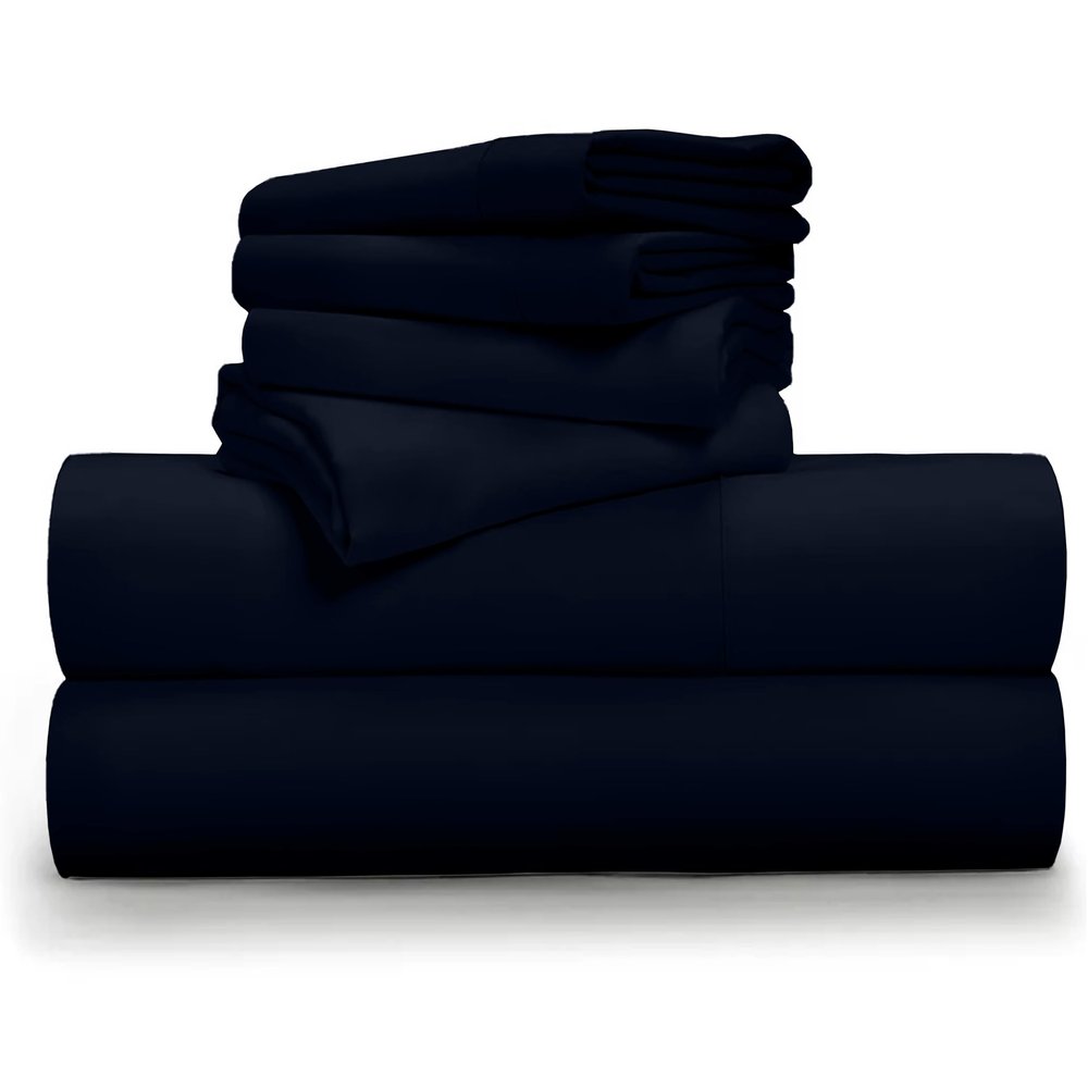 EXTRA 24" DEEP POCKET, Real 1000-Thread-Count, 100% Giza Cotton My, 6 PC Sheet Set [1 Fitted, 1 Flat, 4 Pillowcases] |Twin-XL Size, Navy Blue Color| 1000TC Giza Long Staple Cotton, Soft Sateen