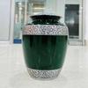 Classic Forest Silver Bands Cremation Urn Adult Human Ashes Large Handcrafted Funeral Memorial Urn with Striking Green Design Cremation Urn view 2