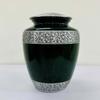 Classic Forest Silver Bands Cremation Urn Adult Human Ashes Large Handcrafted Funeral Memorial Urn with Striking Green Design Cremation Urn view 3