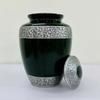 Classic Forest Silver Bands Cremation Urn Adult Human Ashes Large Handcrafted Funeral Memorial Urn with Striking Green Design Cremation Urn view 4