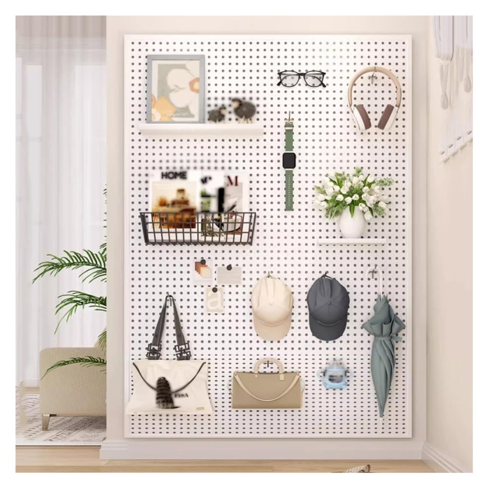 XILYZMO Pegboard Wall Mount, Metal Pegboard Standard Tool Storage Kit, Pegboard Wall Storage System, Pegboard Panels Wall Organizer for Wall Garage(White,80x120cm)