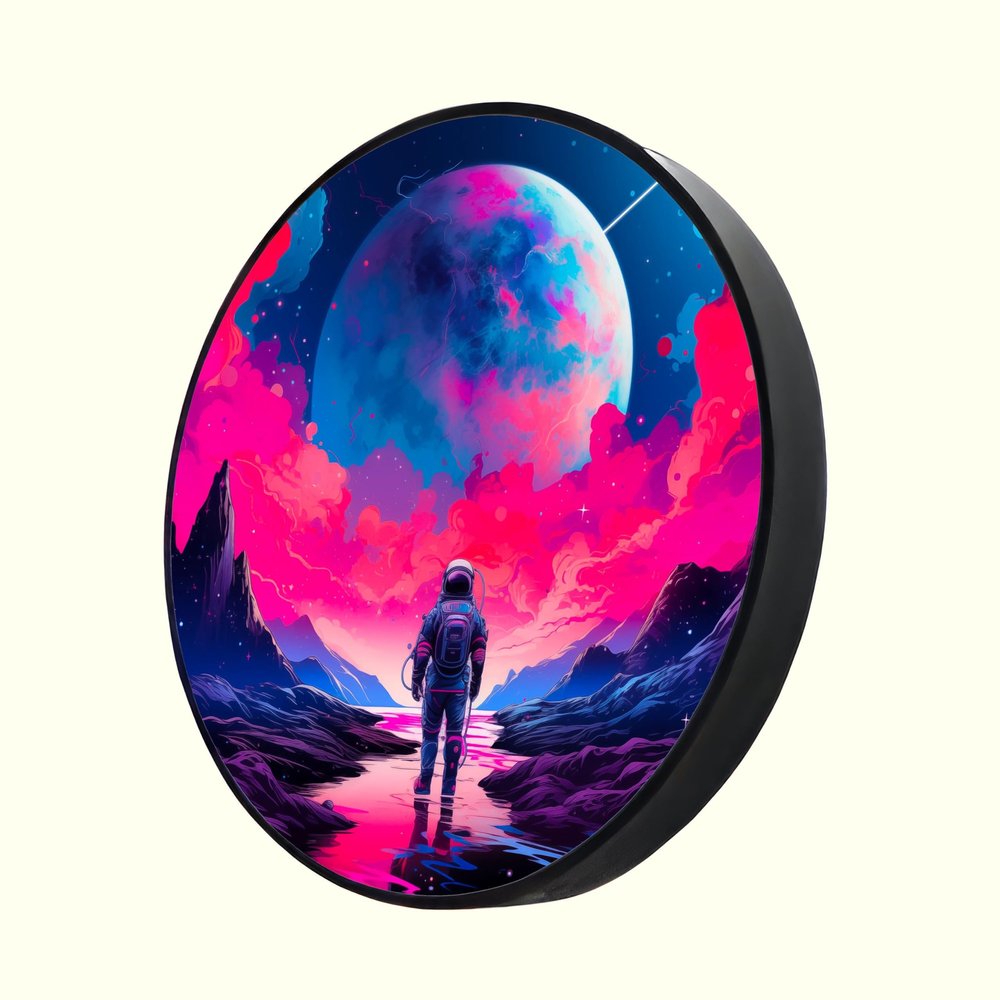 Astronaut and Moon Pop Art Vaporwave Aesthetic Artwork Space LED Wall Decor Contemporary Art Lighted Wall Art Galaxy Art