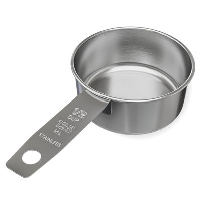 1/2 Cup Stainless Steel Measuring Cup | Sturdy Metal 125 ml | 125 cc | 4 oz | Single Cup for Wet and Dry Ingredients | Great for use as 1/2 Cup Dog Food Scoop - 1 PK