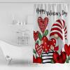 Happy Valentine's Day Shower Curtain for Bathroom 48" x 72", Love Heart Trees Red Gnome White Shower Curtain with Hooks Polyester Waterproof Home Bathtub Decor view 2