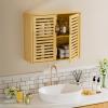 HITNET Bathroom Wall Cabinet, Medicine Cabinet Over the Toilet, Bamboo Hanging Storage Organizer with 2 Doors and Adjustable Shelf for Kitchen, Living Room, Natural view 2