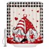 Valentine's Day Shower Curtain for Bathroom 72" x 84" Gnome Red Love Heart Roses Linen Texture Shower Curtain with Hooks Polyester Waterproof Home Bathtub Decor view 1
