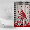 Valentine's Day Shower Curtain for Bathroom 72" x 84" Gnome Red Love Heart Roses Linen Texture Shower Curtain with Hooks Polyester Waterproof Home Bathtub Decor view 2