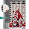 Valentine's Day Shower Curtain for Bathroom 72" x 84" Gnome Red Love Heart Roses Linen Texture Shower Curtain with Hooks Polyester Waterproof Home Bathtub Decor view 3