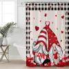 Valentine's Day Shower Curtain for Bathroom 72" x 84" Gnome Red Love Heart Roses Linen Texture Shower Curtain with Hooks Polyester Waterproof Home Bathtub Decor view 4