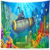 CORFOTO 180x98 Inch Cartoon Submarine Tapestry Wall Hanging Underwater World Algae, Corals, Sponges and Fish Undersea Scenery Background for Living Room Bedroom Dorm Wall Hanging Decor view 1