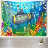 CORFOTO 180x98 Inch Cartoon Submarine Tapestry Wall Hanging Underwater World Algae, Corals, Sponges and Fish Undersea Scenery Background for Living Room Bedroom Dorm Wall Hanging Decor view 2