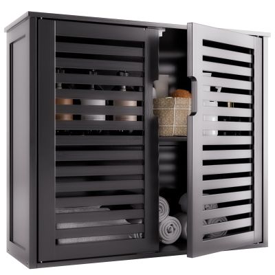 HITNET Black Bathroom Storage Cabinet, Hanging Medicine Cabinet with Adjustable Shelf, Bamboo Over The Toilet Wall Mounted Space Saver Organizer, Double Doors