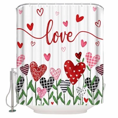 Valentine's Day Shower Curtain for Bathroom 72" x 78", Romantic Love Heart Trees White Background Shower Curtain with Hooks Polyester Waterproof Home Bathtub Decor