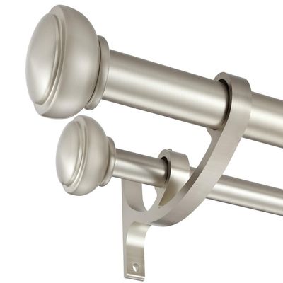 Yun Nephele Brushed Nickel Double Curtain Rods, 48-84 Inch, Aluminum, Adjustable, Holds Up to 30lb, Wall Mounted, Decorative, Layered Look, Bedroom, Living Room, Dining Room, Kitchen, Patio