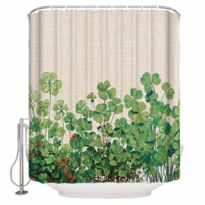 St. Patrick's Day Shower Curtain for Bathroom 36" x 72", Green Clover Hand Painted Style Linen Texture Shower Curtain with Hooks Polyester Waterproof Home Bathtub Decor