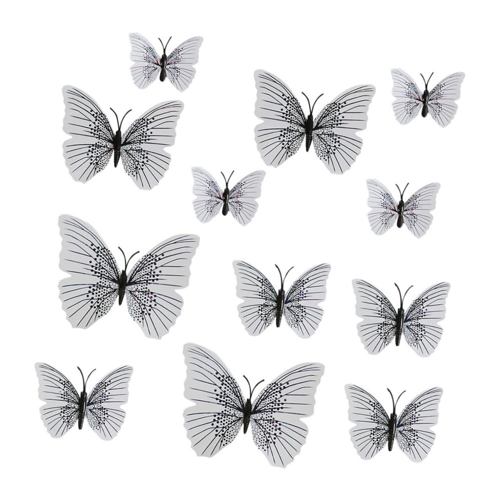 BRIGHTFUFU 12pcs 3D Fridge Magnets Stickers PVC Magnetic Sticker Black Realistic Butterfly Decor for Home