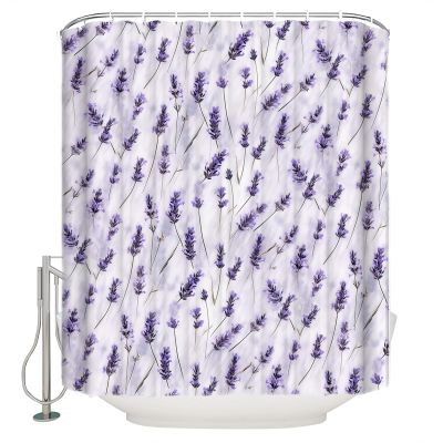 Abstract Plants Shower Curtain for Bathroom 72" x 78", Floral Purple Flowers Watercolor Style Shower Curtain with Hooks Polyester Waterproof Home Bathtub Decor
