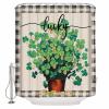 St. Patrick's Day Shower Curtain for Bathroom 48" x 72", Green Clover Black Buffalo Plaid Linen Texture Shower Curtain with Hooks Polyester Waterproof Home Bathtub Decor view 1
