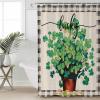 St. Patrick's Day Shower Curtain for Bathroom 48" x 72", Green Clover Black Buffalo Plaid Linen Texture Shower Curtain with Hooks Polyester Waterproof Home Bathtub Decor view 4