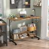 Besiost 39" Height Adjustable Standing Desk with Power Outlets - Manual Rolling Stand Up Desk with Wheels Small Portable Computer Desk Mobile Laptop Table with Storage Shelves for Home Office, Rustic view 2