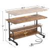 Besiost 39" Height Adjustable Standing Desk with Power Outlets - Manual Rolling Stand Up Desk with Wheels Small Portable Computer Desk Mobile Laptop Table with Storage Shelves for Home Office, Rustic view 3