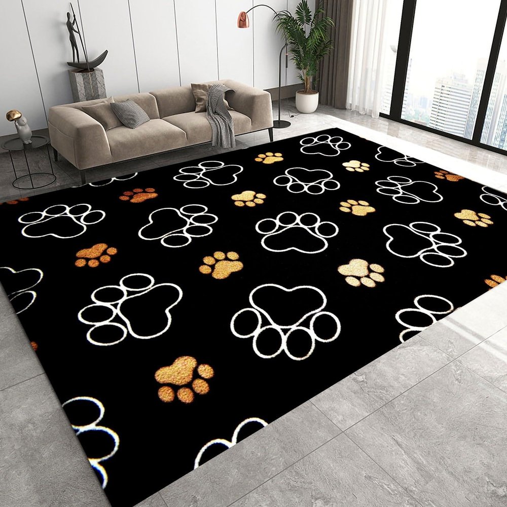 ERAYNA Cute Cartoon Dog Paw Area Rugs, Gold Dog Paw Print Soft Washable Carpet, Upholstery Rug with Non-Slip Backing for Kids Boys Girls Bedroom Living Room Dining Room Study 4ftx6ft