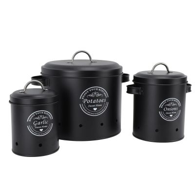 CHICIRIS Potato Storage, 3 Pcs/Set(S-1.33 L, M-2.6 L, L-7.2 L) Potato and Onion Storage Bin, Onion Storage, Onion and Potato Storage Bins, for Storage Potato, Onion (Black)