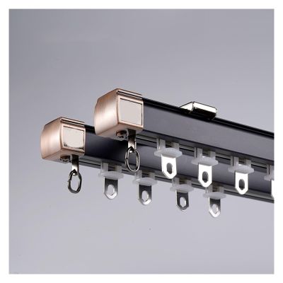 PQPQLI Ceiling Wall Mounted Curtains Rails, Room Divider Curtain Rods Aluminum Curtain Track Comes with Track, Roller Hooks, Installation Hardware(Black C,110cm/3.6ft)
