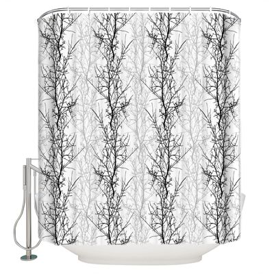 Abstract Style Shower Curtain for Bathroom 54" x 78", Tree Branches Gray and Black Gradient Shower Curtain with Hooks Polyester Waterproof Home Bathtub Decor