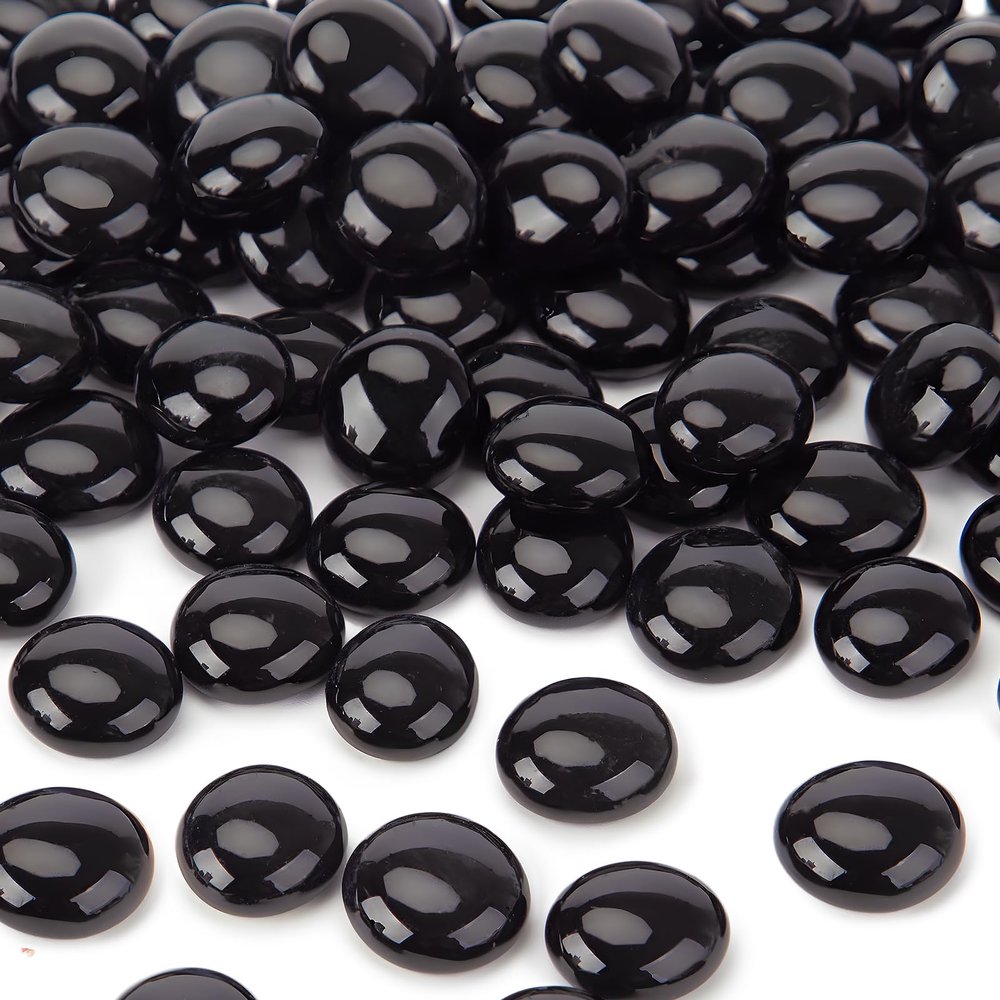 DomeStar 1LB Flat Glass Marbles, Black Glass Beads Bulk Vase Fillers Gemstones Decorative Pebbles for Table Aquarium Home Decor DIY Craft