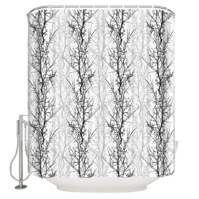 Abstract Style Shower Curtain for Bathroom 60" x 72", Tree Branches Gray and Black Gradient Shower Curtain with Hooks Polyester Waterproof Home Bathtub Decor