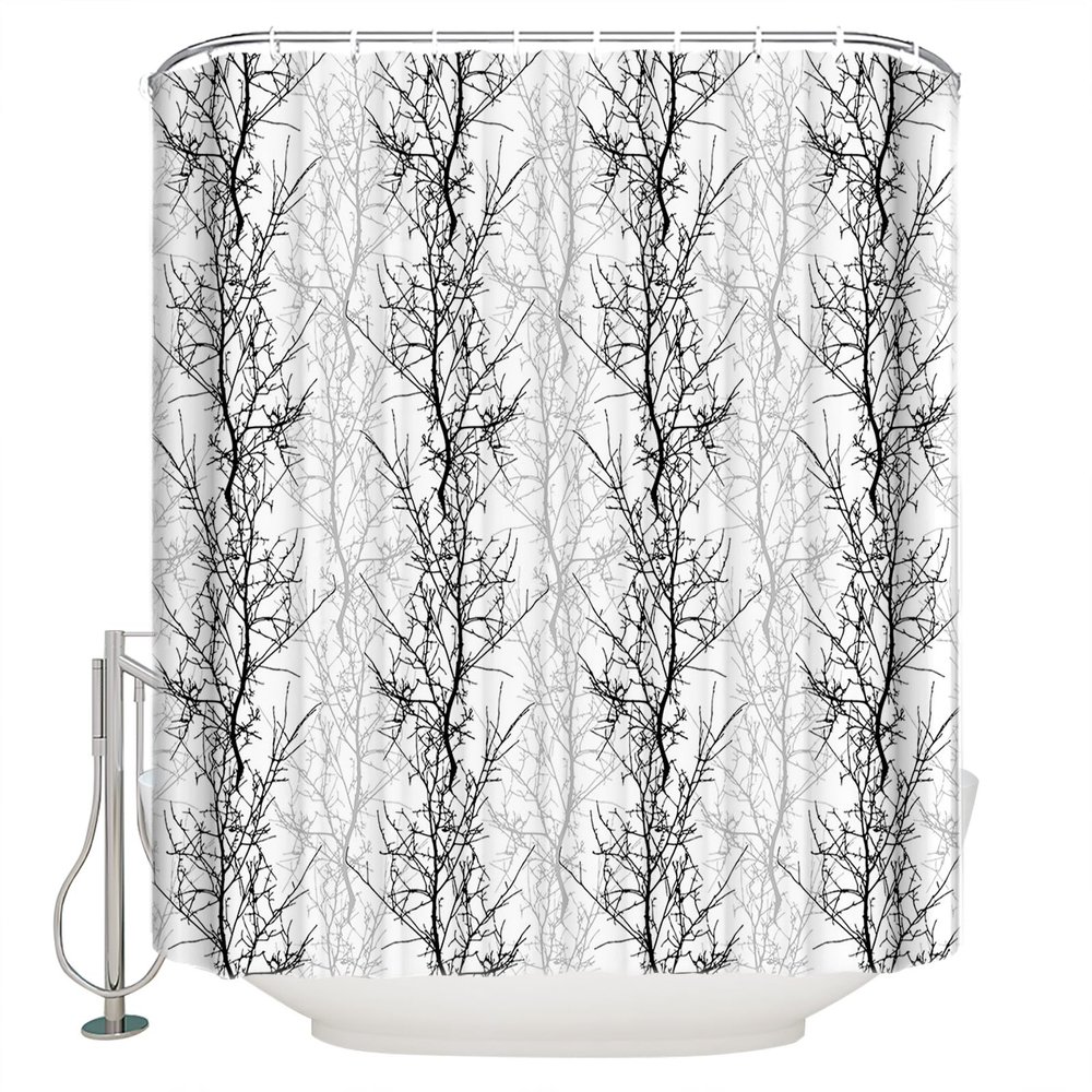 Abstract Style Shower Curtain for Bathroom 60" x 72", Tree Branches Gray and Black Gradient Shower Curtain with Hooks Polyester Waterproof Home Bathtub Decor